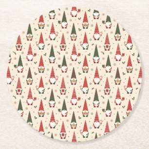 Porta-copo De Papel Redondo Padrão de festa de Gnome de Natal