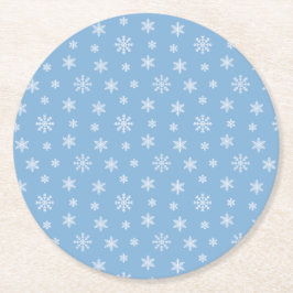 Porta-copo De Papel Redondo Padrão de flocos de neve brancos de Natal azul-beb
