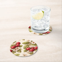 Padrão de Flor de Cerejeira Vintage Cerejas Vermel