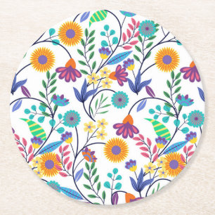 Porta-copo De Papel Redondo Padrão De Fundo Floral Exótico Colorido-23145