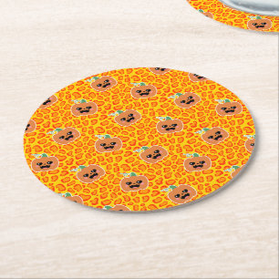 Porta-copo De Papel Redondo padrão de Halloween com estampa de leopardo