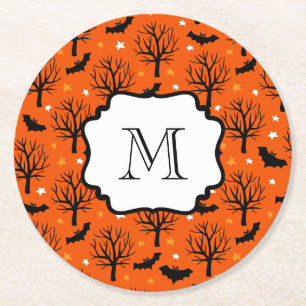 Porta-copo De Papel Redondo Padrão de Halloween do Monograma das Árvores Lou