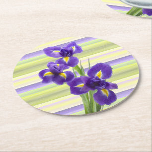 Porta-copo De Papel Redondo Padrão de Linda Iris Watercolor Roxo