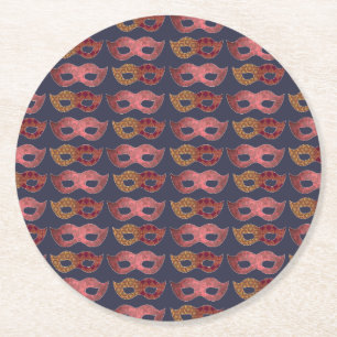 Porta-copo De Papel Redondo Padrão de Máscaras de Mascarada Borgonha