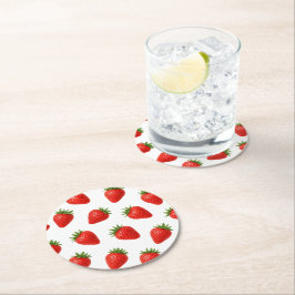 Porta-copo De Papel Redondo Padrão de Morango Sem Costura Fruta Vermelha Fofa