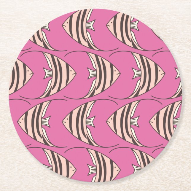 Porta-copo De Papel Redondo Padrão de peixe rosa fofo (Frente)