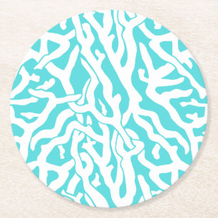 Porta-copo De Papel Redondo Padrão de recifes de coral de praia Azul branco n