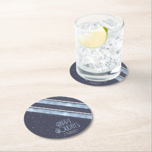 Porta-copo De Papel Redondo Padrão de Stripe de Natal Azul/Branco ID862