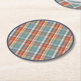 Porta-copo De Papel Redondo Padrão de Xadrez Branca Azul Escuro Moderno Laranj