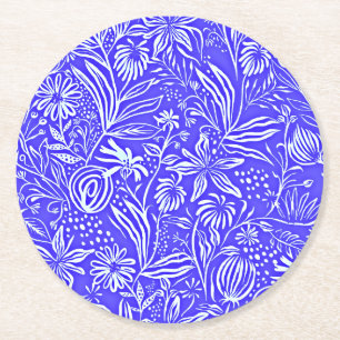 Porta-copo De Papel Redondo Padrão Floral Favorito, Azul Periwinkle,