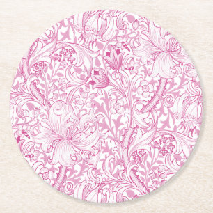 Porta-copo De Papel Redondo Padrão Floral Lírio Dourado de William Morris
