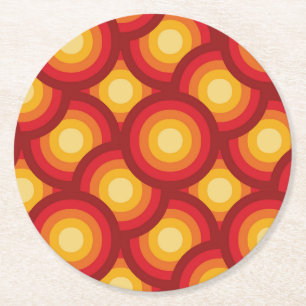 Porta-copo De Papel Redondo Padrão Geométrico Groovy dos Anos 70 com Círculos