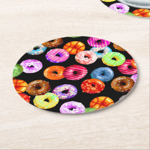 Porta-copo De Papel Redondo Padrão perfeito do Rosquinha + seu backgr. & ideia