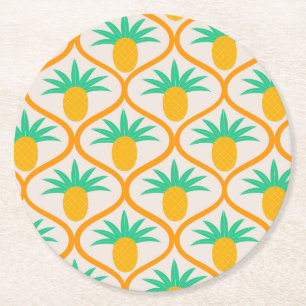 Porta-copo De Papel Redondo Padrão Tropical de Abacaxi em Ogee Laranja