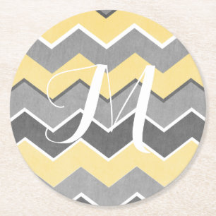 Porta-copo De Papel Redondo Padrão Zig Zag amarelo e Cinza
