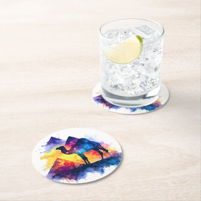 Porta-copo De Papel Redondo Paisagem Cósmica Starry Night Egípcio Camel (Insitu)