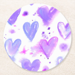 Porta-copo De Papel Redondo Paixão Roxo Corações de Aquarela