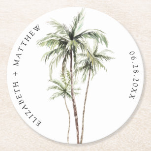 Porta-copo De Papel Redondo Palm Tree Tropical   Casamento mínimo