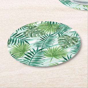 Porta-copo De Papel Redondo Palma Tropical Verde Retroativa Deixa Padrão De A