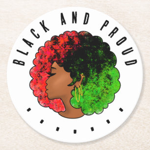 Porta-copo De Papel Redondo Pan-africana menina mulher negra verde vermelho or