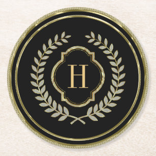 Porta-copo De Papel Redondo Pano preto e Dourado, monograma