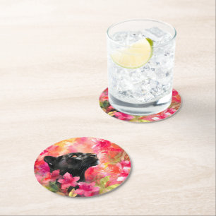 Porta-copo De Papel Redondo Pantera Negra Selvagem Floral Selvagem Elegante