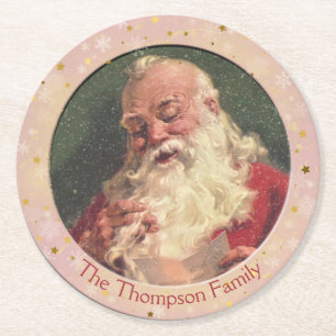 Porta-copo De Papel Redondo Papai Noel antigo e movido - Personalizado