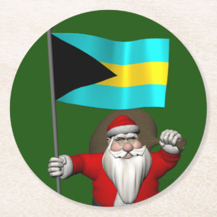 Porta-copo De Papel Redondo Papai Noel Com Bandeira Das Bahamas