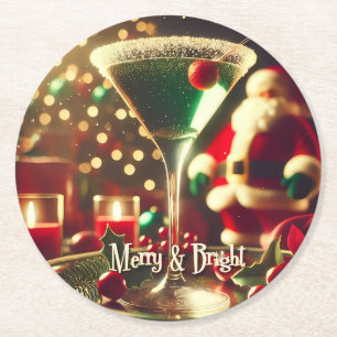 Porta-copo De Papel Redondo Papai Noel retrô dos anos 50 Martini verde de Nata