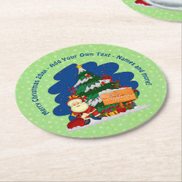 Porta-copo De Papel Redondo Papais noeis com Árvore Natal 20xx Adicionar Texto