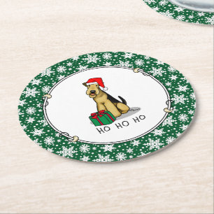 Porta-copo De Papel Redondo Papais noeis de Natal Airedale Terrier HO HO Cute