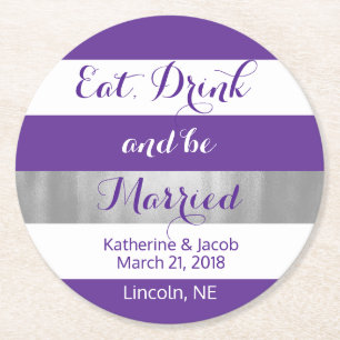 Porta-copo De Papel Redondo Papel de Casamento em tiras brancas e violetas Por