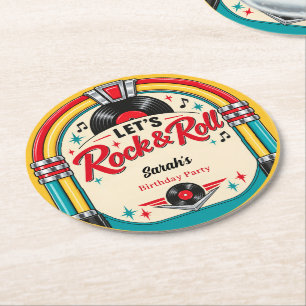 Porta-copo De Papel Redondo Papel de Copa de Aniversário Retro Rock and Roll