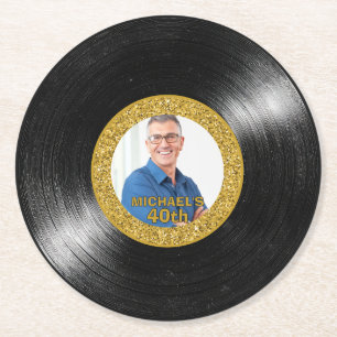 Porta-copo De Papel Redondo Papel de Vinil Preto e Dourado para Aniversário de