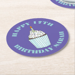 Porta-copo De Papel Redondo Parabéns Cobertura de Confeitos Cupcake Azul