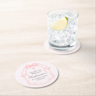 Porta-copo De Papel Redondo Parte de Confirmação de Fita de Fita de Arco Rosa 