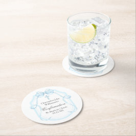 Porta-copo De Papel Redondo Parte de Confirmação do Arco de Fita Azul Elegante