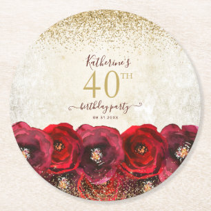 Porta-copo De Papel Redondo Partido aniversário de 40 anos Floral Dourado da R