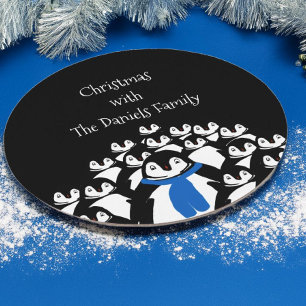 Porta-copo De Papel Redondo Partido Personalizado dos Pinguins de Natal