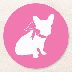 Porta-copo De Papel Redondo Partido Tema Francês Buldogue - Rosa Chá de fral