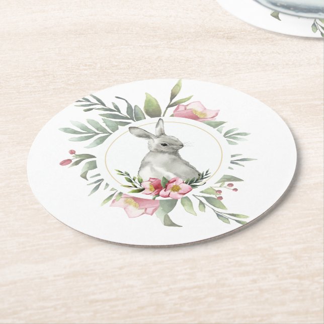 Porta-copo De Papel Redondo Páscoa Bunny Floral (Angulado)