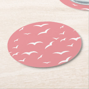 Porta-copo De Papel Redondo Pássaro Pink e Pássaro do Mar Branco com Poeira Ná