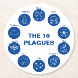 Porta-copo De Papel Redondo Passover As 10 pragas, Seder Azul e Branco