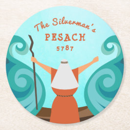 Porta-copo De Papel Redondo Passover Blue Teal Brown Nome da Família Personali