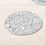 Porta-copo De Papel Redondo Passover Coaster<br><div class="desc">Add a festive and meaningful touch to your Seder table with this beautifully designed Passover paper coaster. Featuring a cheerful “Happy Passover” greeting, this vibrant design is filled with classic holiday symbols — the Haggadah, traditional matzos, bottles of wine, elegant wine glasses, and playful decorative doodles. Each element reflects the...</div>