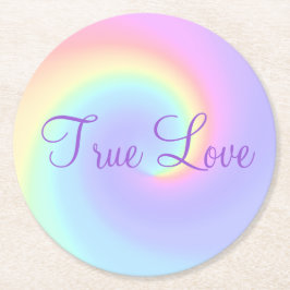 Porta-copo De Papel Redondo Pastel Rainbow Swirl Lesbian Weding