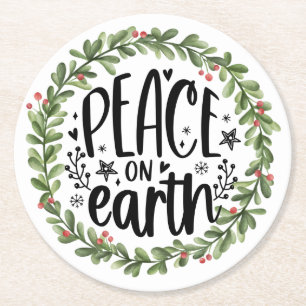 Porta-copo De Papel Redondo Paz na Terra Watercolor Wreath