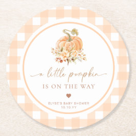 Porta-copo De Papel Redondo Peach Gingham Cai Um Pouco De Abóbora Está A Camin