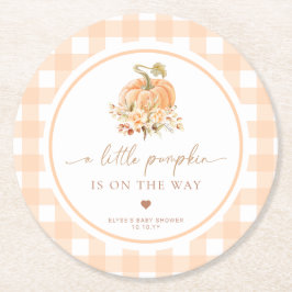 Porta-copo De Papel Redondo Peach Gingham Cai Um Pouco De Abóbora Está A Camin