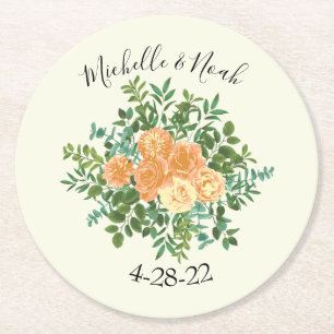 Porta-copo De Papel Redondo Peach Ivory Wedding Vintage Rosa